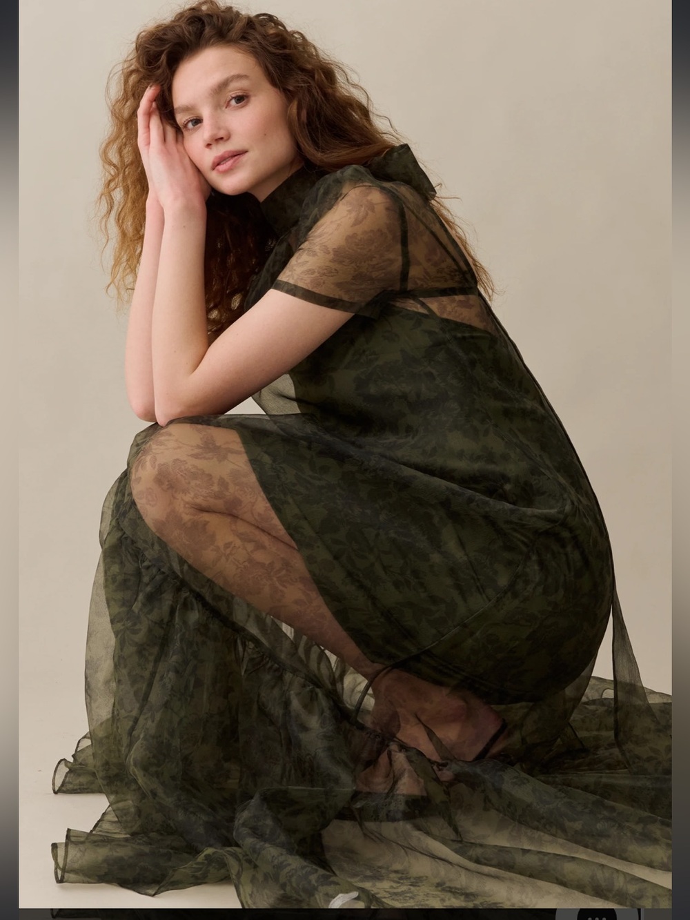 NWT CAARA Melody Olive Floral Organza Elegant Dress Size Medium - Picture 4 of 10